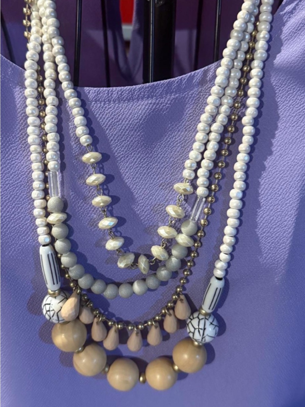 Plunder Layered Bead Necklace - White & Beige
